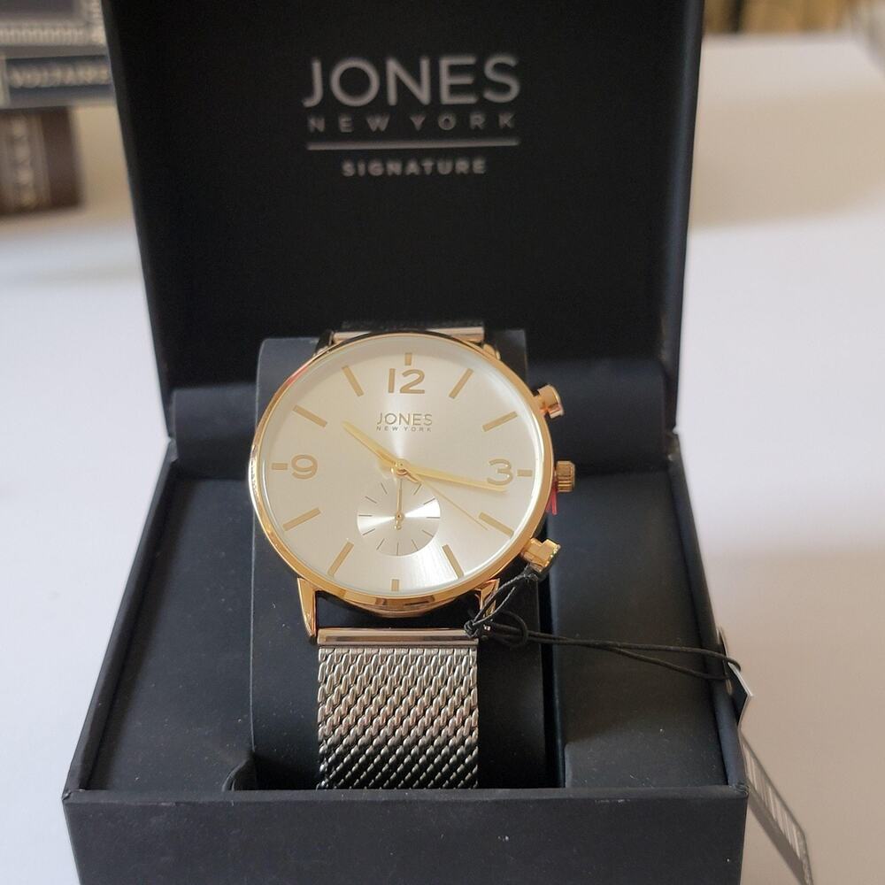 Jones New York Womens Watch Silver Dial Gold Tone Mesh Bracelet Dress Quartz